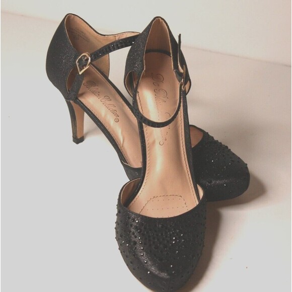 De Blossom Bejeweled Rhinestone Platform Stiletto Ballroom Wedding Black Sz 8.5 - Picture 2 of 8